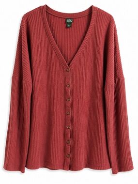 Wild Fable Wild Fable Ribbed Button Front Cardigan XXL Rust Lightweight